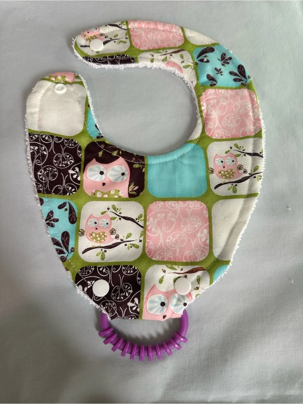 Handmade Owl bib with ring